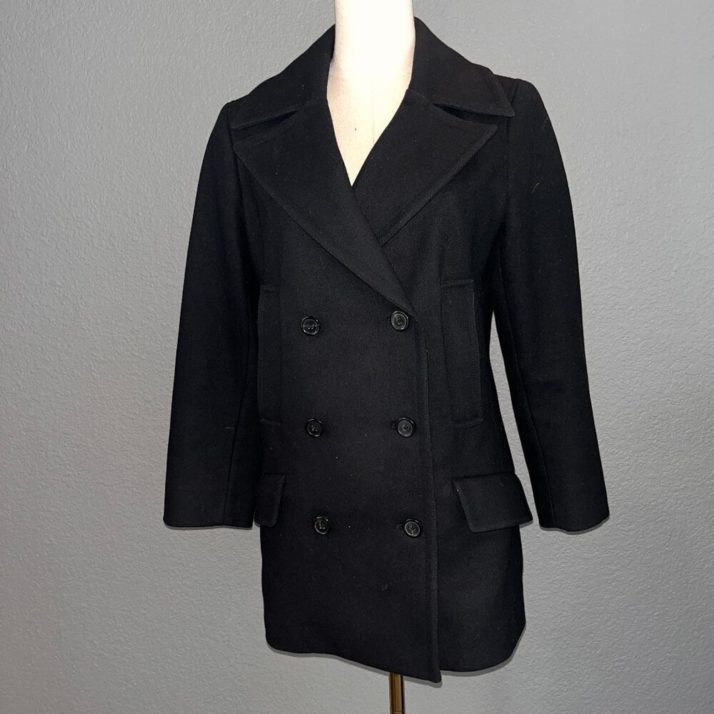 ARITZIA WILFRED FREE CASHMERE BLEND DOUBLE BREASTED BLACK MILITARY PEA COAT - M